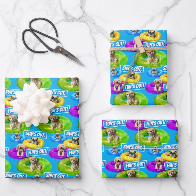 Dog Pool Party Wrapping Paper Sheet (Front)