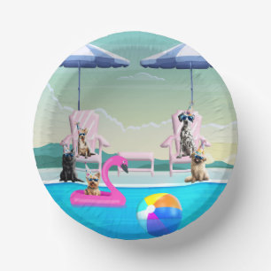 Dog Pool Pawty Paper Plate