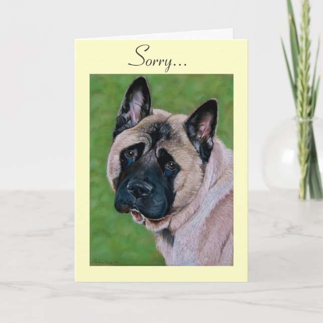 dog portrait akita with sad expression cute sorry card (Front)