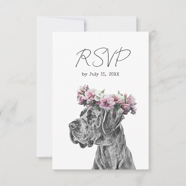 Dog Portrait Black and White Wedding  RSVP Card (Front)