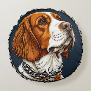 Dog Portrait Emphasizing Detail Round Cushion