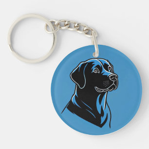Dog Portrait in Blue Circle Key Ring