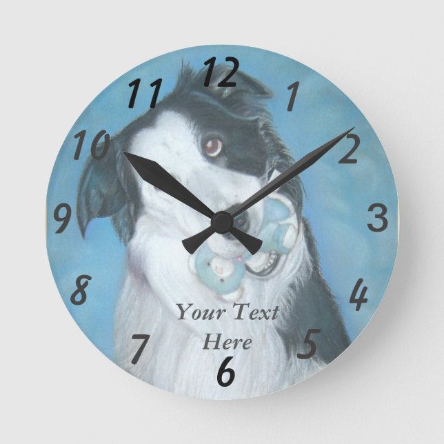dog portrait of cute border collie dog round clock (Front)