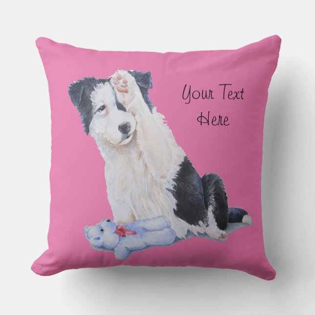 dog portrait painting of cute border collie puppy cushion (Front)
