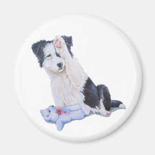dog portrait painting of cute border collie puppy magnet