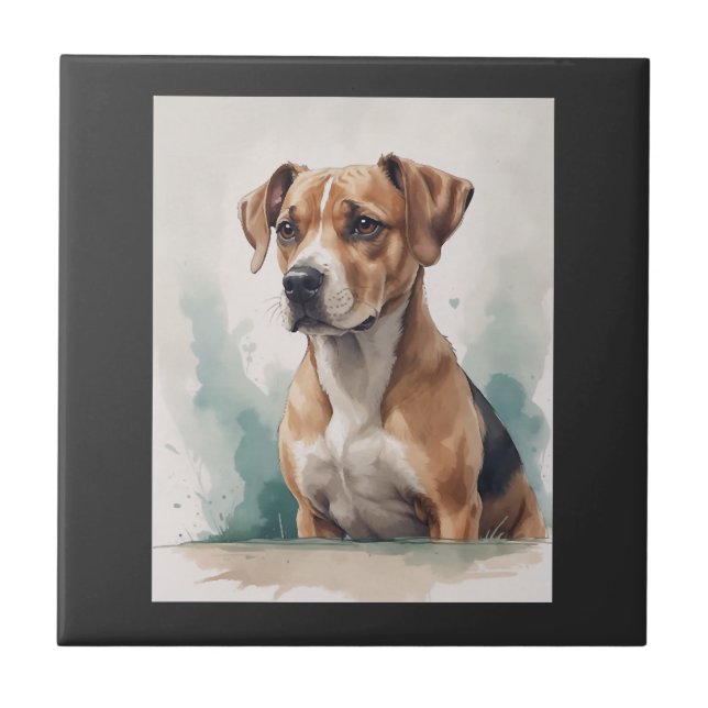 Dog Portrait Watercolor Ceramic Tile (Front)