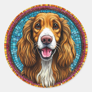 Dog Portrait with Mosaic-Inspired Background Classic Round Sticker