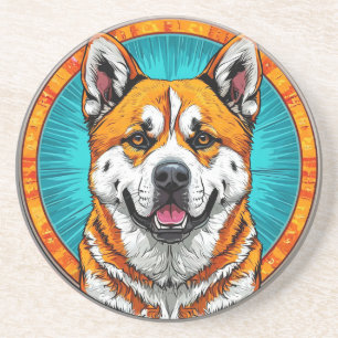 Dog Portrait with Mosaic-Inspired Background Coaster