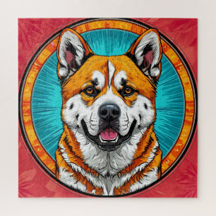 Dog Portrait with Mosaic-Inspired Background Jigsaw Puzzle