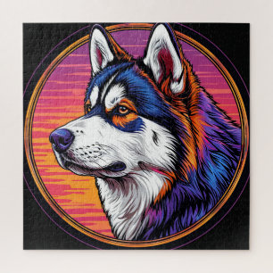 Dog Portrait with Mosaic-Inspired Background Jigsaw Puzzle