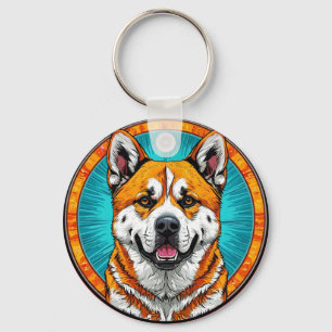 Dog Portrait with Mosaic-Inspired Background Key Ring