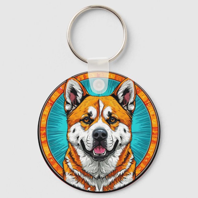 Dog Portrait with Mosaic-Inspired Background Key Ring (Front)