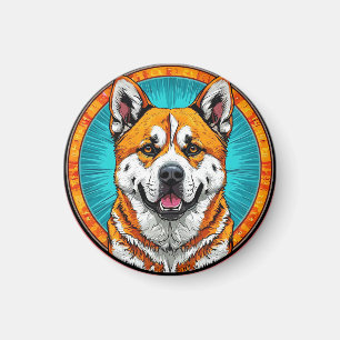 Dog Portrait with Mosaic-Inspired Background Magnet