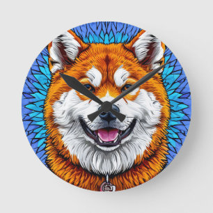 Dog Portrait with Mosaic-Inspired Background Round Clock