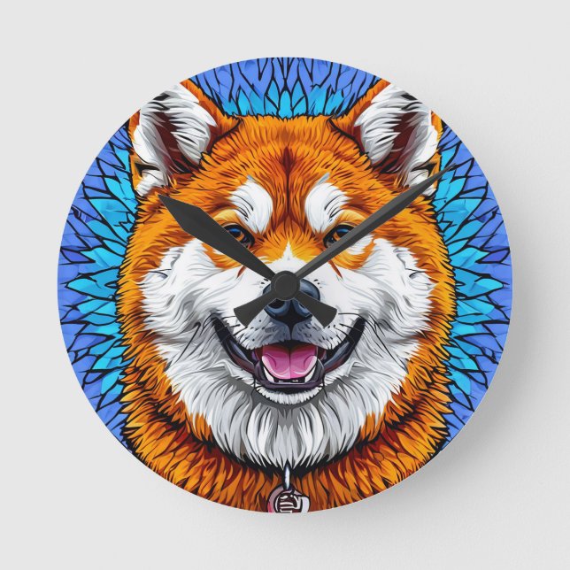 Dog Portrait with Mosaic-Inspired Background Round Clock (Front)