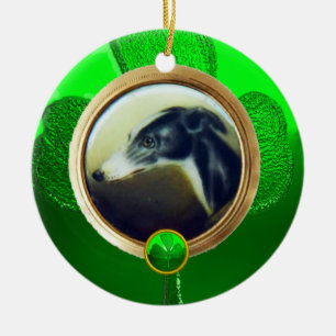 DOG PORTRAITS /Irish Greyhound Gold Photo Template Ceramic Ornament
