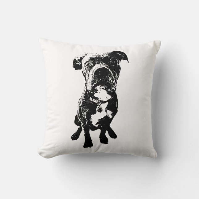 Dog Pose Pillow – Sitting Dog in Ink Style (Front)