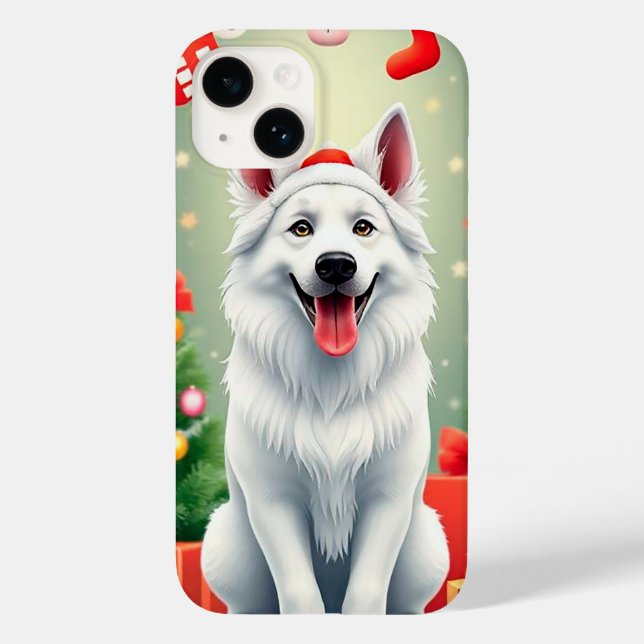 Dog Posing Among Festive Christmas Decorations Case-Mate iPhone Case (Back)