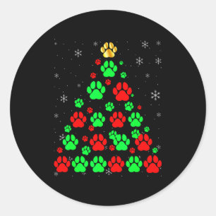 Dog Print Christmas Tree Funny Dog Lovers Christma Classic Round Sticker