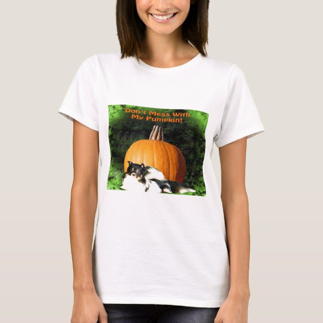 Dog Protecting Large Pumpkin T-Shirt (Front)