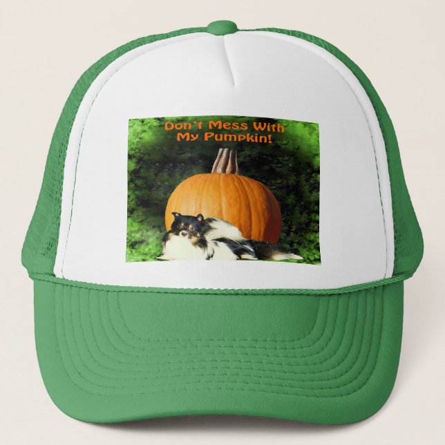 Dog Protecting Large Pumpkin Trucker Hat (Front)