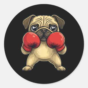 Dog Pug Dressed As A Boxer Funny Boxing  Classic Round Sticker