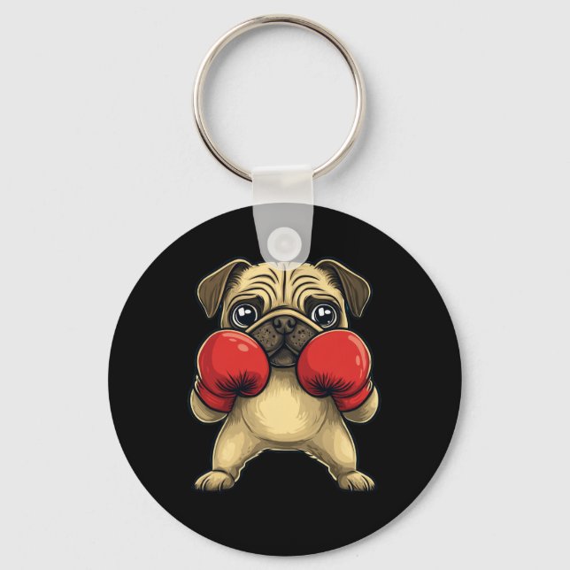 Dog Pug Dressed As A Boxer Funny Boxing  Key Ring (Front)