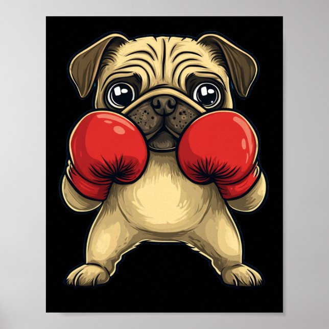 Dog Pug Dressed As A Boxer Funny Boxing  Poster (Front)