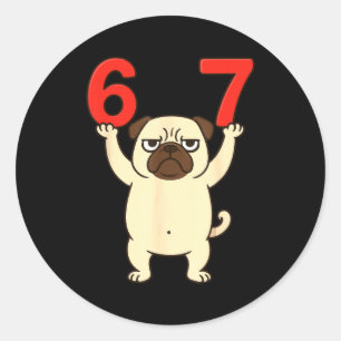 Dog Pug Funny 67 Meme Six Seven  Classic Round Sticker