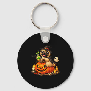 Dog pug jack o lantern pumpkin halloween key ring