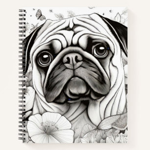 Dog Pug Peaceful Nature Prairie Sketch Drawing Pet Notebook