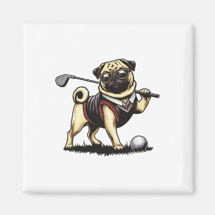 Dog Pug Playing Golf - Golfer Magnet