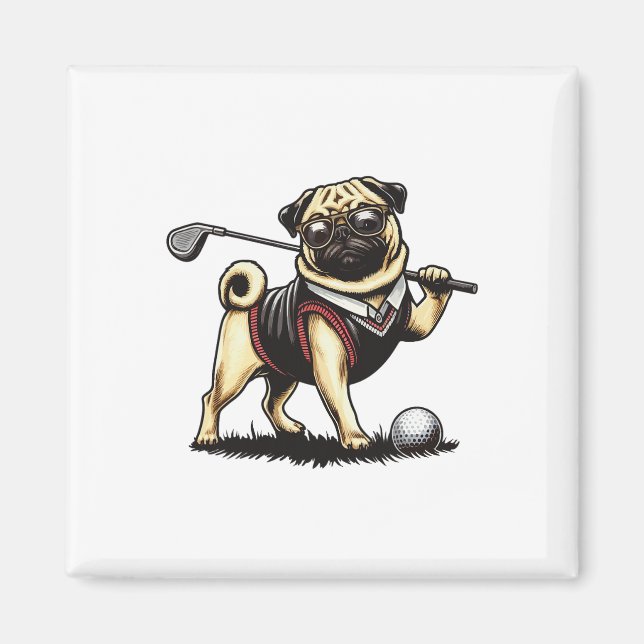 Dog Pug Playing Golf - Golfer  Magnet (Front)