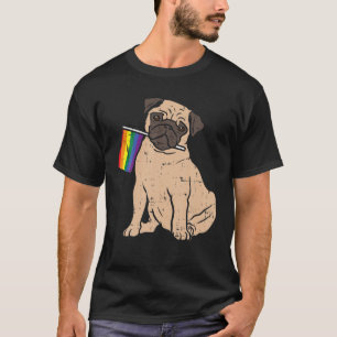 Dog Pug Rainbow Flag Gay Pride LGBT Animal Pet Lov T-Shirt