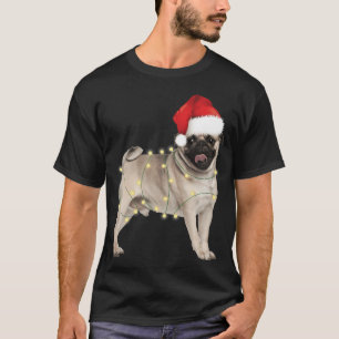 Dog Pug Santa Hat Christmas Lights Dog Lovers T-Shirt