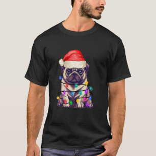 Dog Pug Santa Hat Merry Beautiful Christmas Tree L T-Shirt