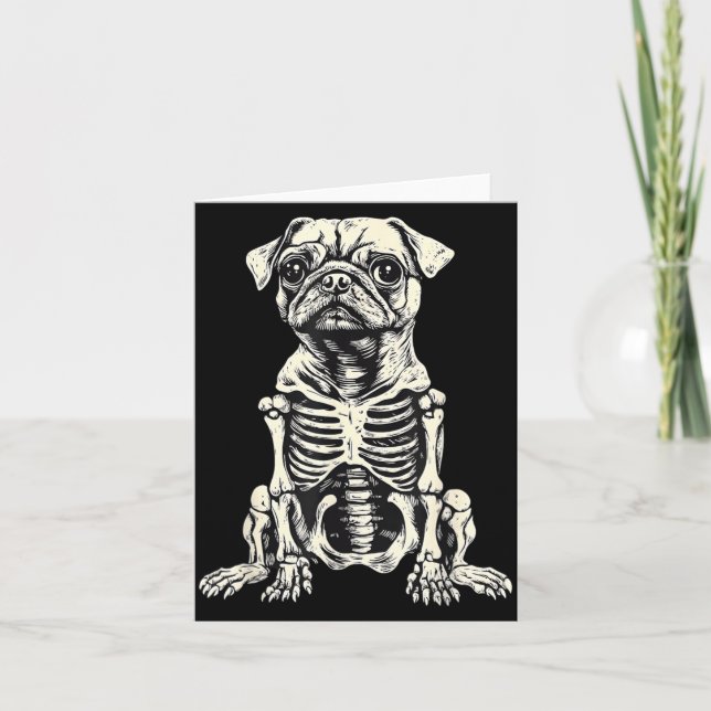 Dog Pug Skeleton Halloween Card (Front)