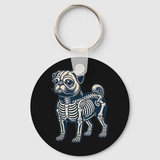 Dog Pug Skeleton Halloween Key Ring (Front)