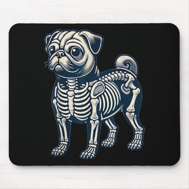 Dog Pug Skeleton Halloween Mouse Pad (Front)