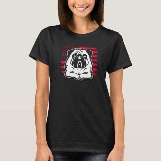 Dog Pug Us American Flag  1 T-Shirt (Front)