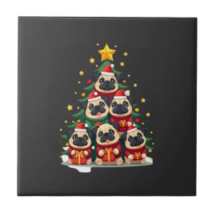 Dog Pugs Christmas Tree Cute Xmas (1) Ceramic Tile
