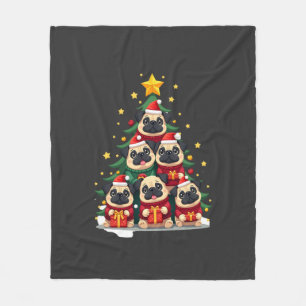 Dog Pugs Christmas Tree Cute Xmas (1) Fleece Blanket
