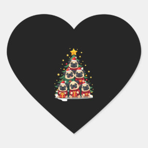 Dog Pugs Christmas Tree Cute Xmas (1) Heart Sticker