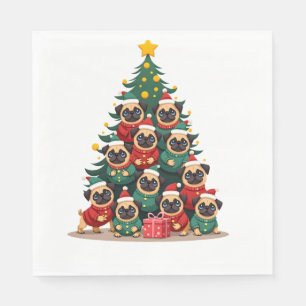 Dog Pugs Christmas Tree Cute Xmas (2) Napkin