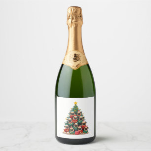 Dog Pugs Christmas Tree Cute Xmas (2) Sparkling Wine Label