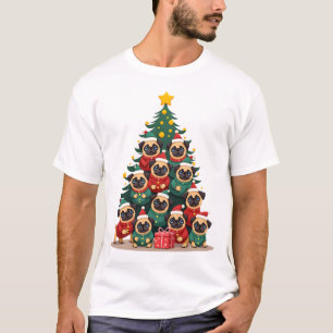 Dog Pugs Christmas Tree Cute Xmas (2) T-Shirt