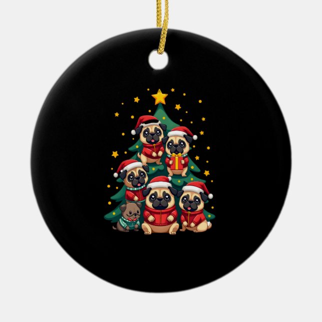 Dog Pugs Christmas Tree Cute Xmas (3) Ceramic Ornament (Front)