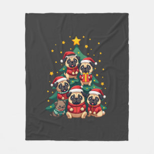 Dog Pugs Christmas Tree Cute Xmas (3) Fleece Blanket