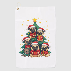 Dog Pugs Christmas Tree Cute Xmas (3) Golf Towel