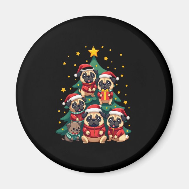 Dog Pugs Christmas Tree Cute Xmas (3) Magnet (Front)